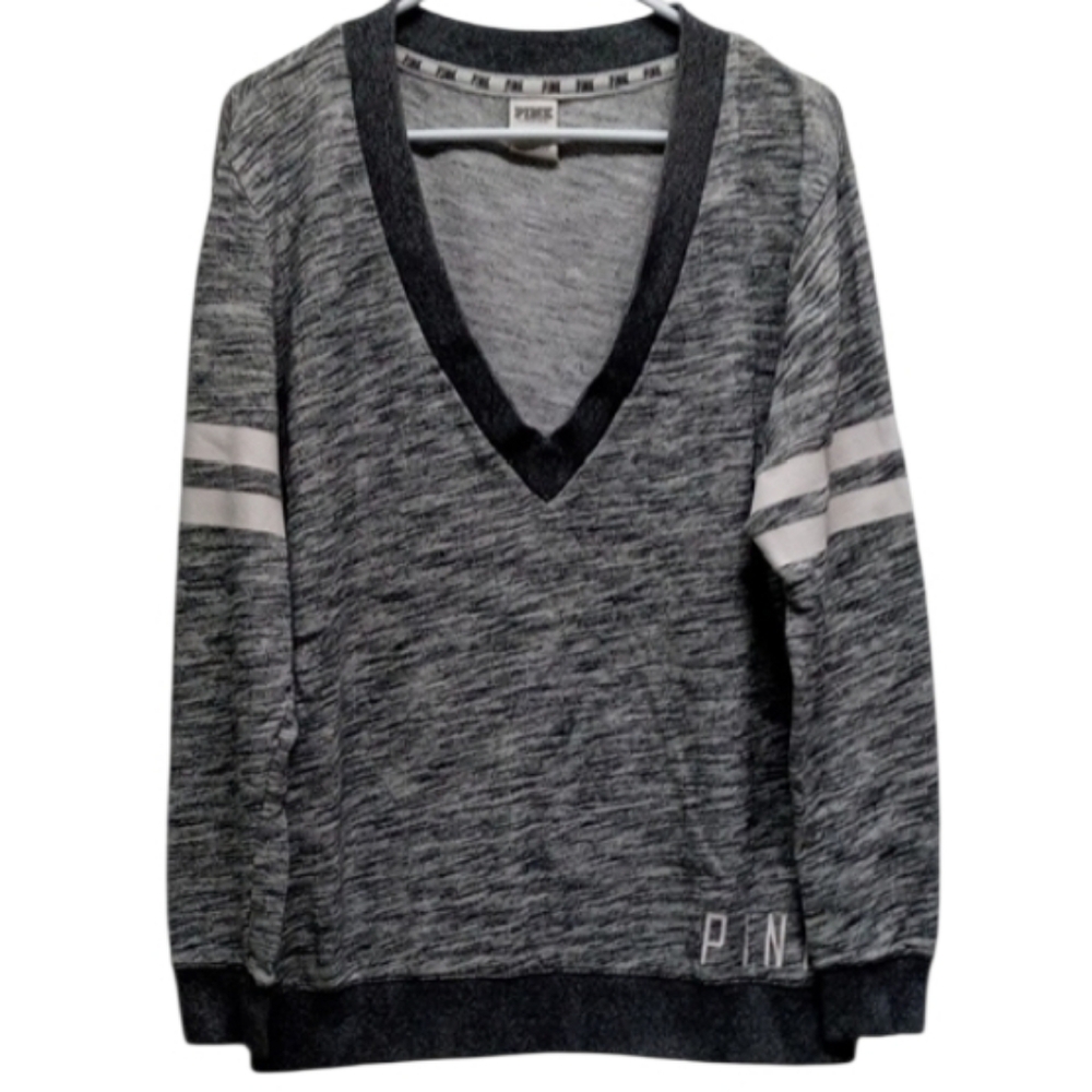 PINK Victoria's Secret Heather Gray V-Neck Long Sleeve Shirt